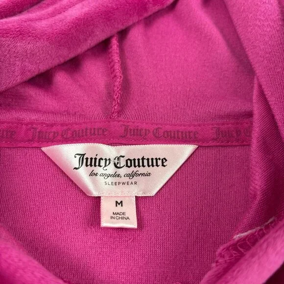 Juicy Couture Pink Velour Hoodie Womens M Cropped Rhinestone Y2K Sleepware - Picture 3 of 7